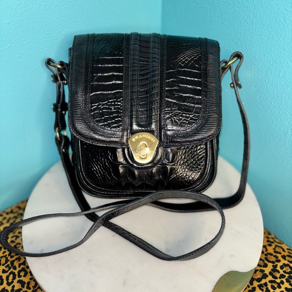 Brahmin Black Croc-Embossed Crossbody Bag - Picture 1 of 8